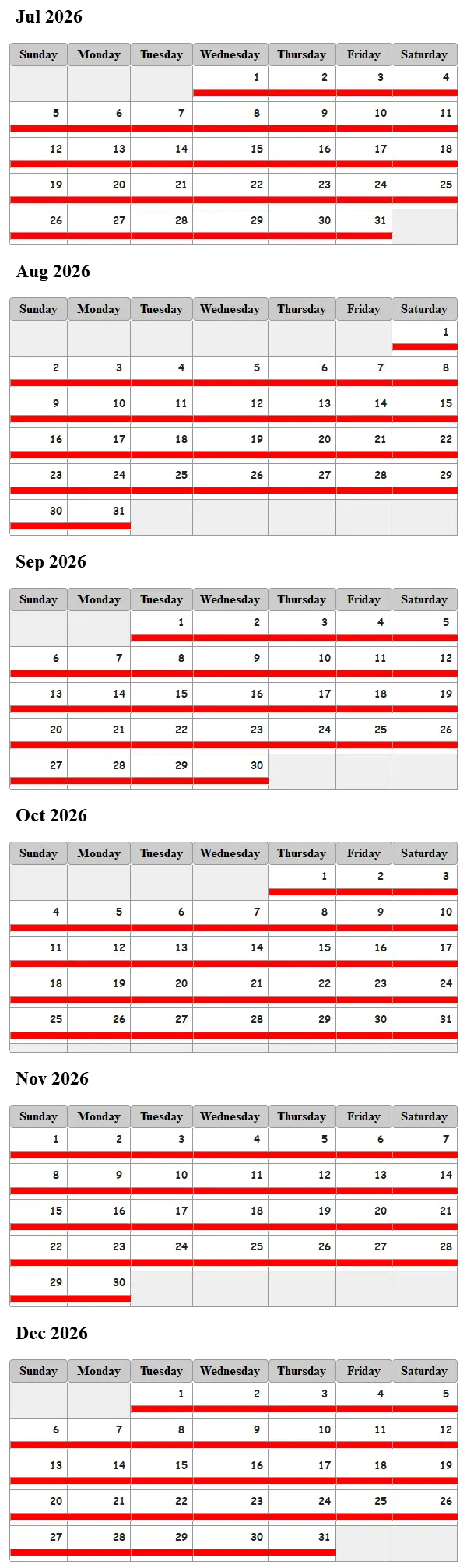Eight Benjamin availability calendar